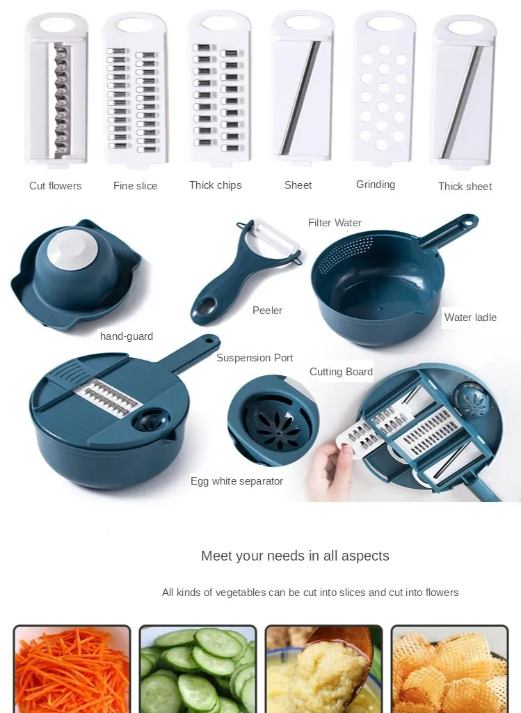 Description Picture 6 of itemSliceEase: Manually Operated Shred Grater - Vibrant Green/Blue/Pink Vegetable Chopper