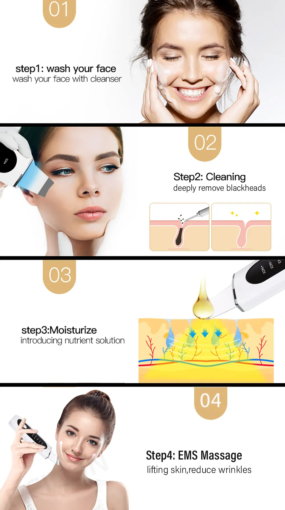 Description Picture 4 of itemUltrasonic Skin Scrubber - Peeling, Blackhead Remover, and Deep Face Cleaning with Ultrasonic Ion Technology for Pore Cleansing