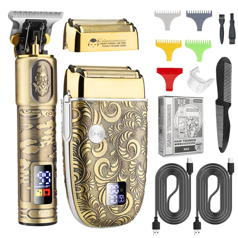 RESUXI 962 Professional Hair Clippers Set T Blade Hair Trimmer For Men Barber Electric Shavers Cordless Beard Razor Trimmer Kit