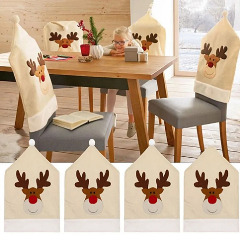 Description Picture 2 of item11-Piece Embroidered Deer Christmas Chair Cover Set - Festive Elk Xmas Chair Covers for Christmas Dinner Table Decor
