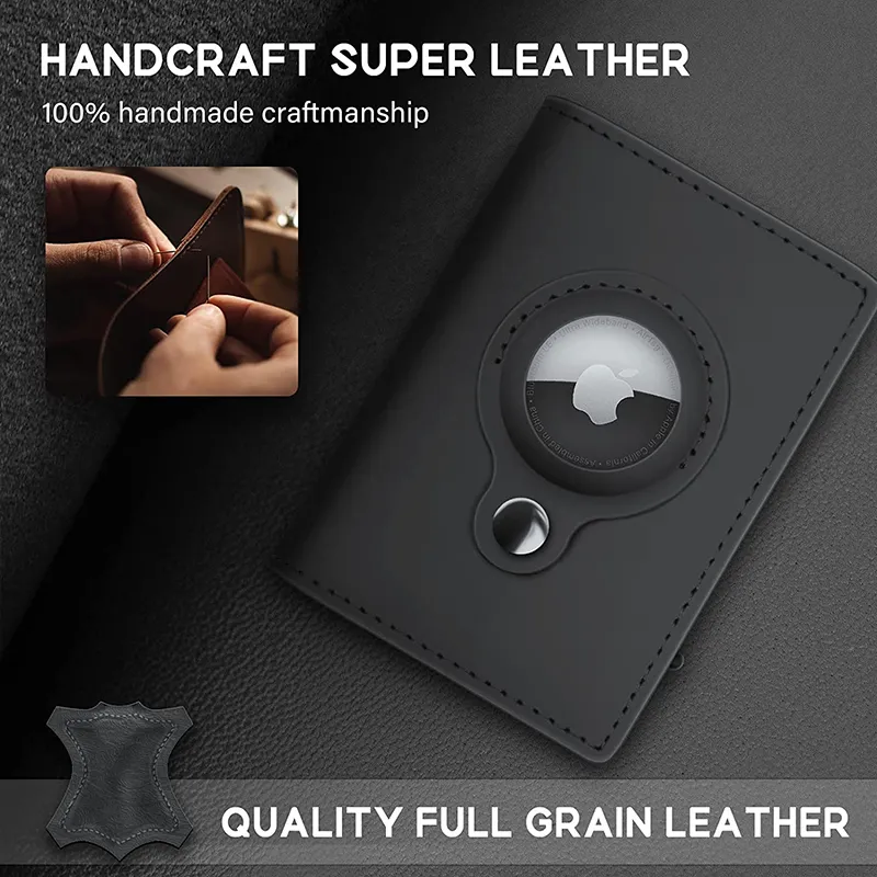 Description Picture 2 of itemLeather AirTag Wallet with RFID Protection, Minimalist Credit Card Bag for Apple AirTag / Color: Black noAirtag