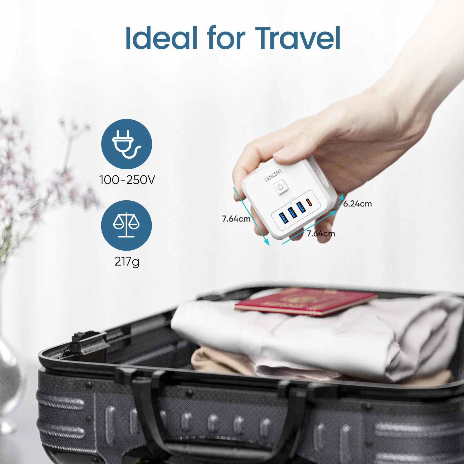 Description Picture 4 of itemLENCENT 7-in-1 EU Plug Wall Socket Extender with On/Off Switch - 3 AC Outlets, 3 USB Ports, 1 Type C Charger