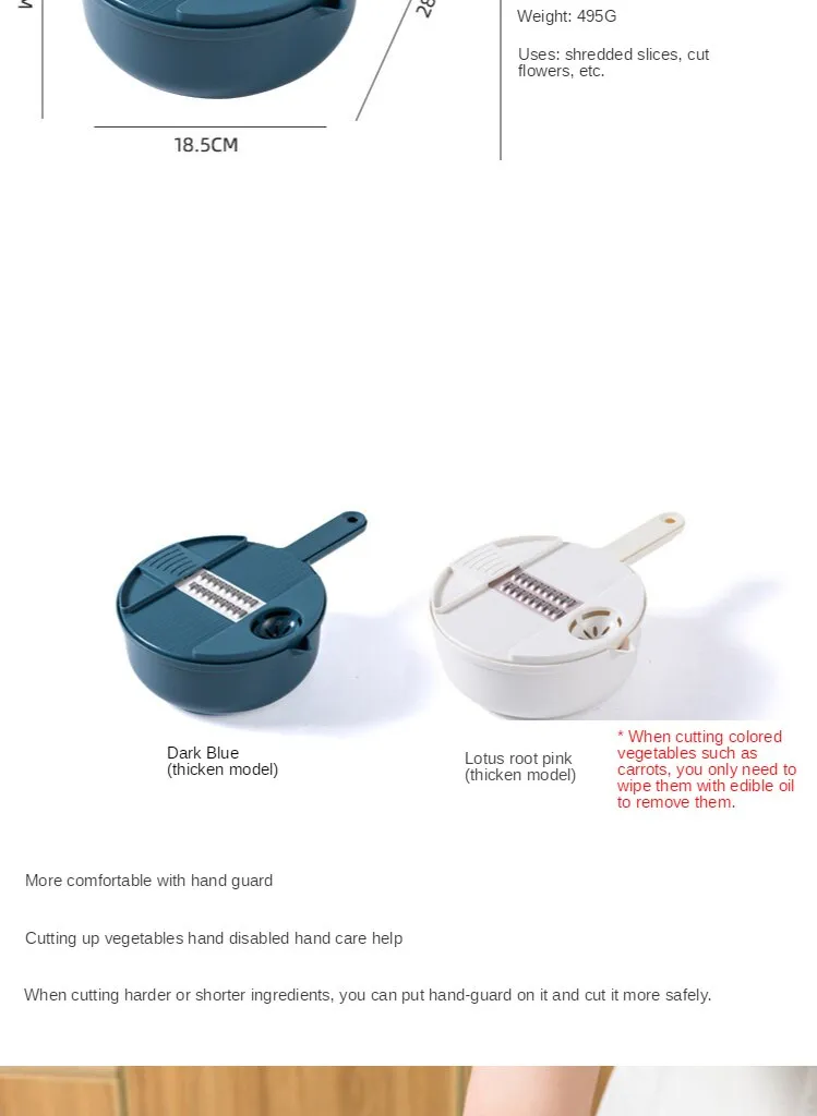 Description Picture 5 of itemSliceEase: Manually Operated Shred Grater - Vibrant Green/Blue/Pink Vegetable Chopper