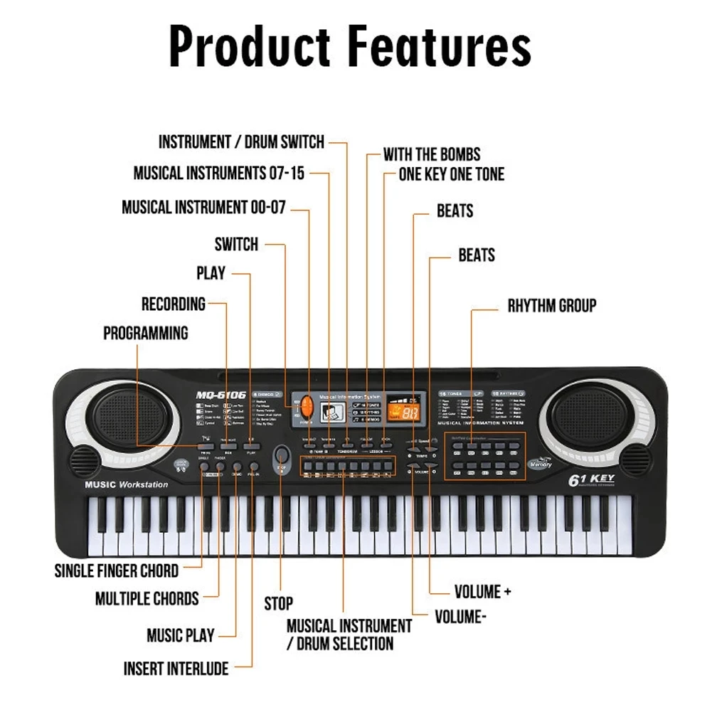 Description Picture 4 of itemPortable Electronic Piano Keyboard for Kids: Educational Musical Instrument Toy with Microphone
