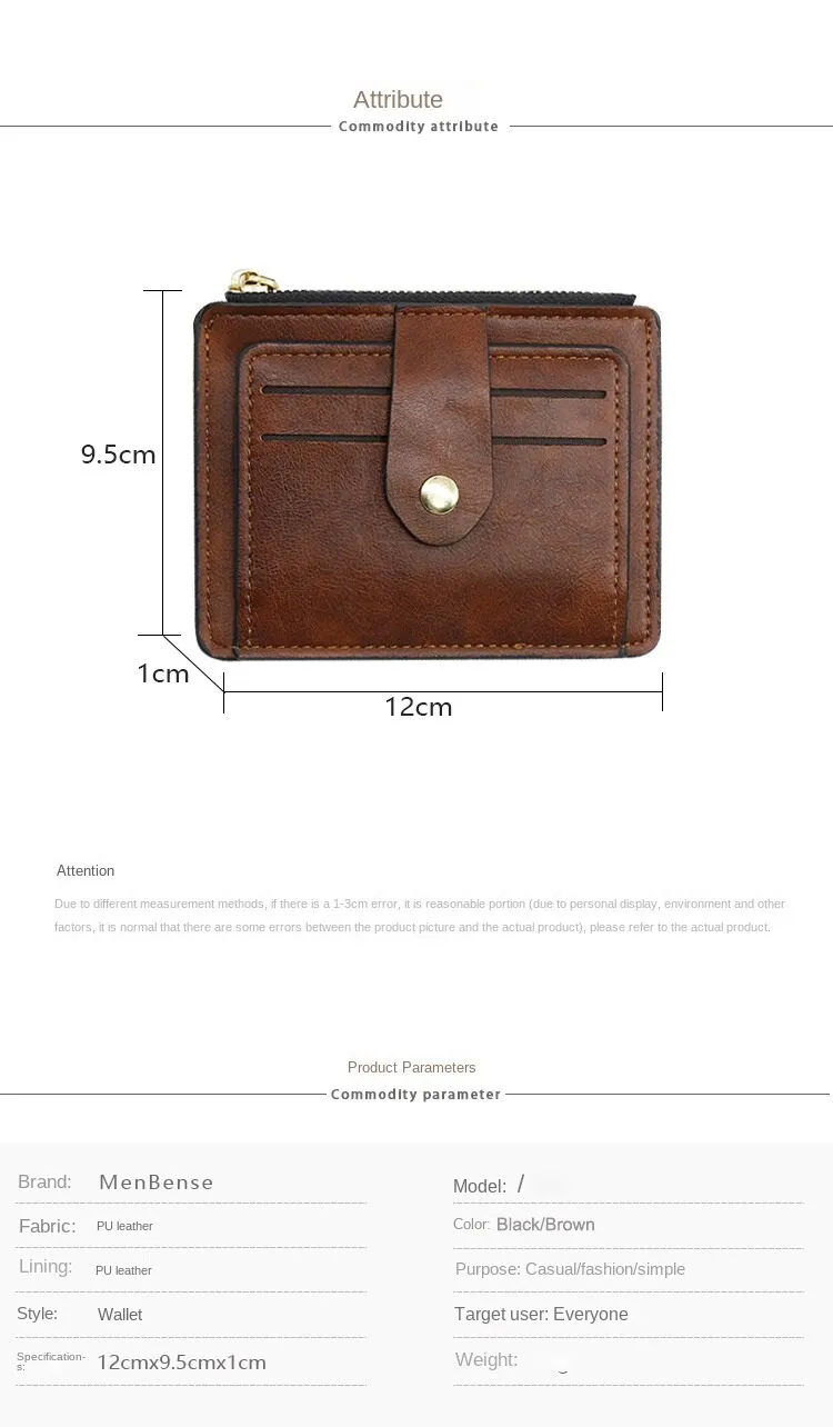 Description Picture 3 of itemBrown Men's Fashion Credit ID Card Holder Wallet - Slim Leather Wallet with Coin Pocket