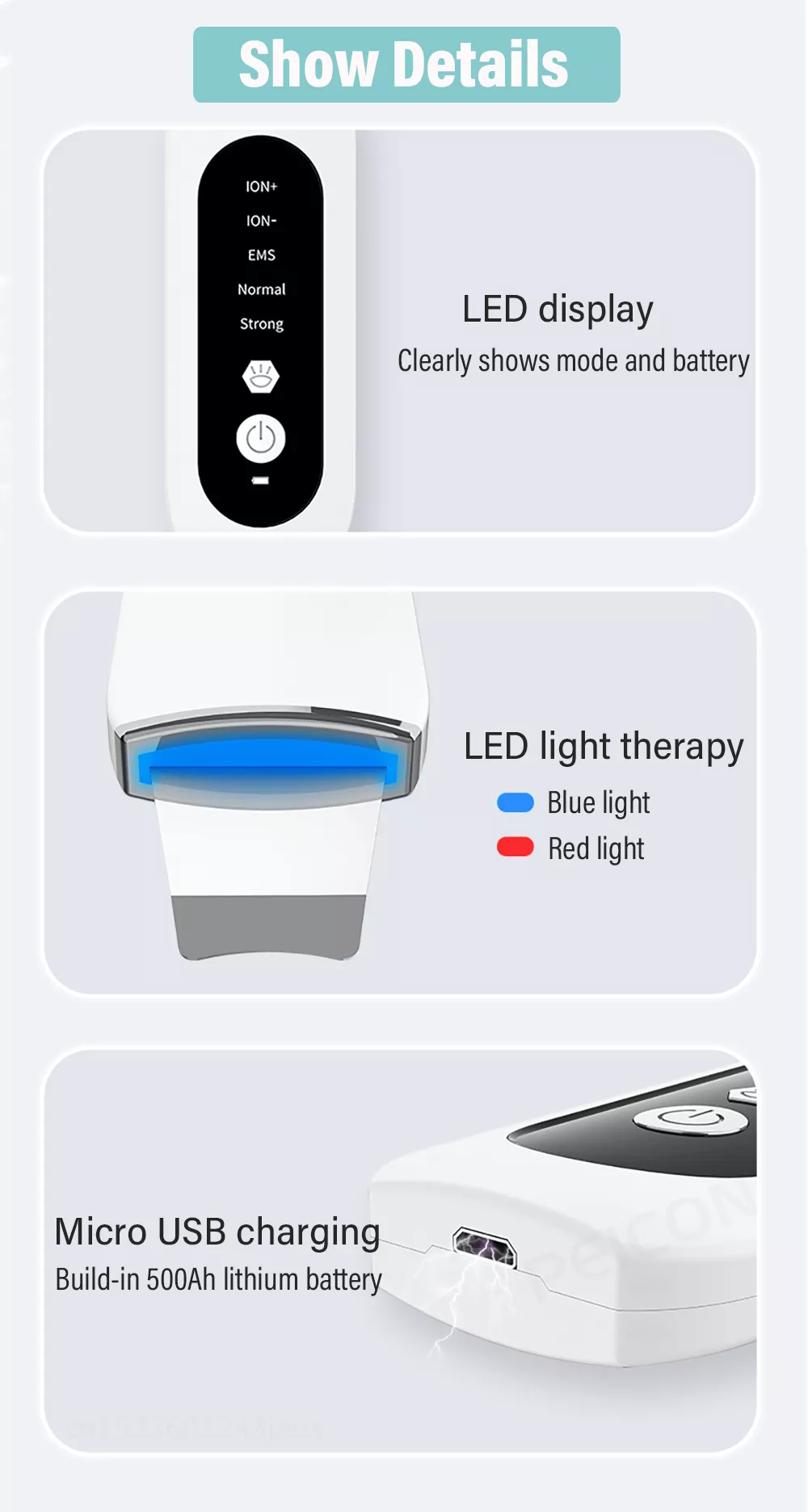 Description Picture 6 of itemUltrasonic Skin Scrubber - Peeling, Blackhead Remover, and Deep Face Cleaning with Ultrasonic Ion Technology for Pore Cleansing