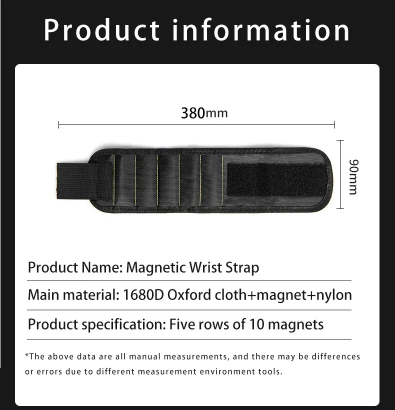 Description Picture 3 of itemMultifunctional Magnetic Wrist Strap with Screw Storage Bag - Portable Electrician Wrist Guard in Oxford Cloth