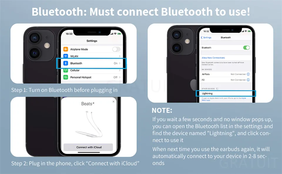 Description Picture 2 of itemiSonic Harmony: Original Wired and Bluetooth Headphones for Apple iPhone 14, 13, 12, 11 Pro Max, XR, 7, 8, 6, 6s Plus