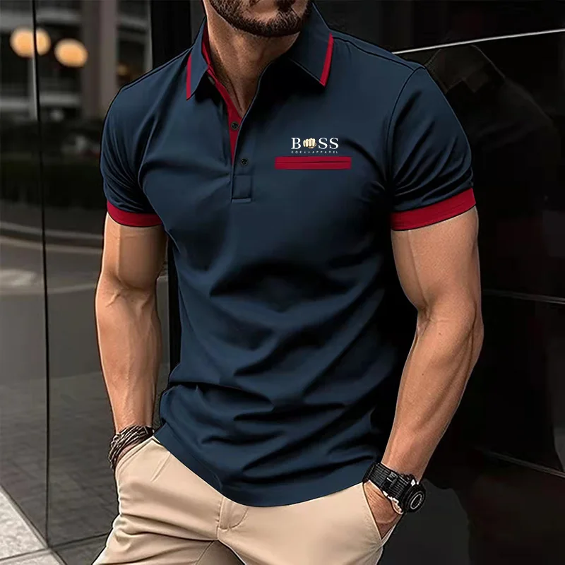 2024 new men's button Polo shirt lapel Polo shirt gradual pattern printed street short-sleeve printed clothing