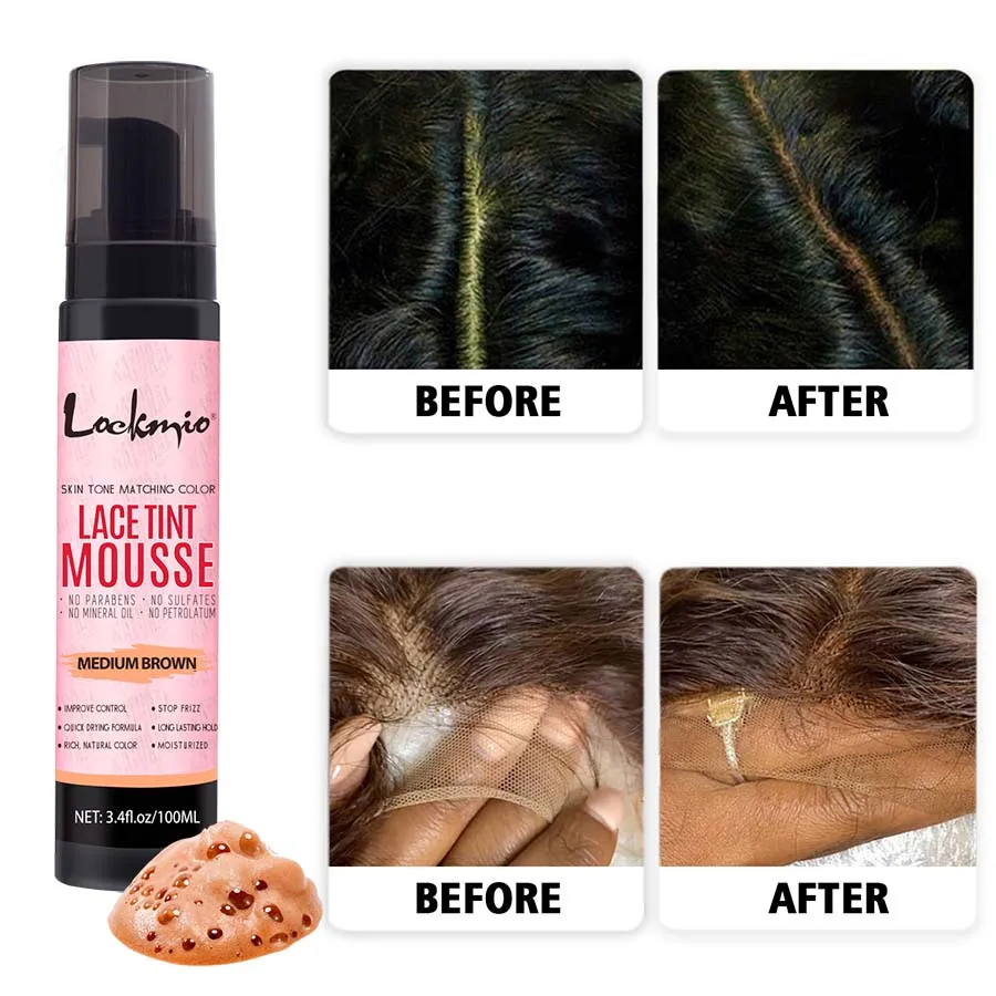 Lockmio 3.4fl.oz Tint Mousse Dyeing Spray for Lace  Quick Drying Shiny Wig Frontal Closure Edge Color Hair Foam Colorant