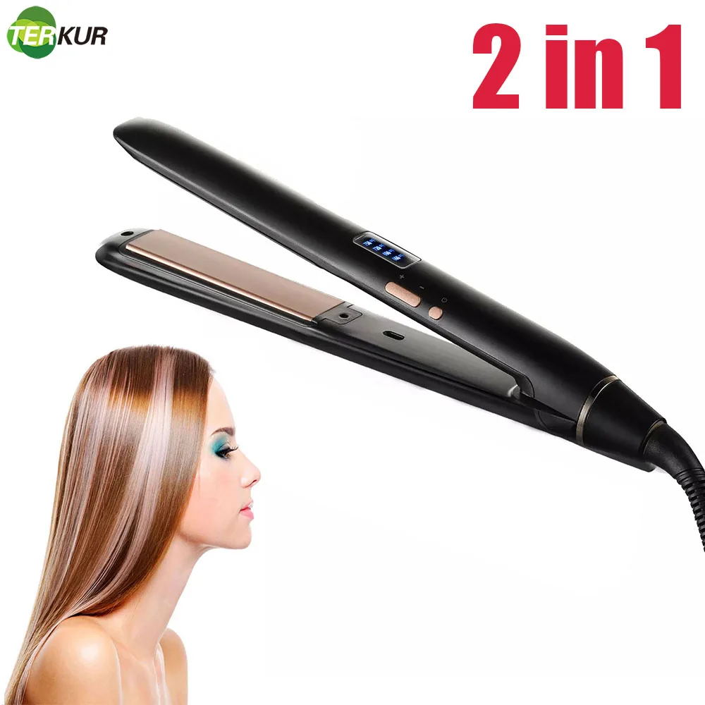 2 in1 Professional Hair Straightener Curling Iron PTC Heating Flat Iron Tourmaline Ceramic with Digital Max 210?/750? Dry&Wet