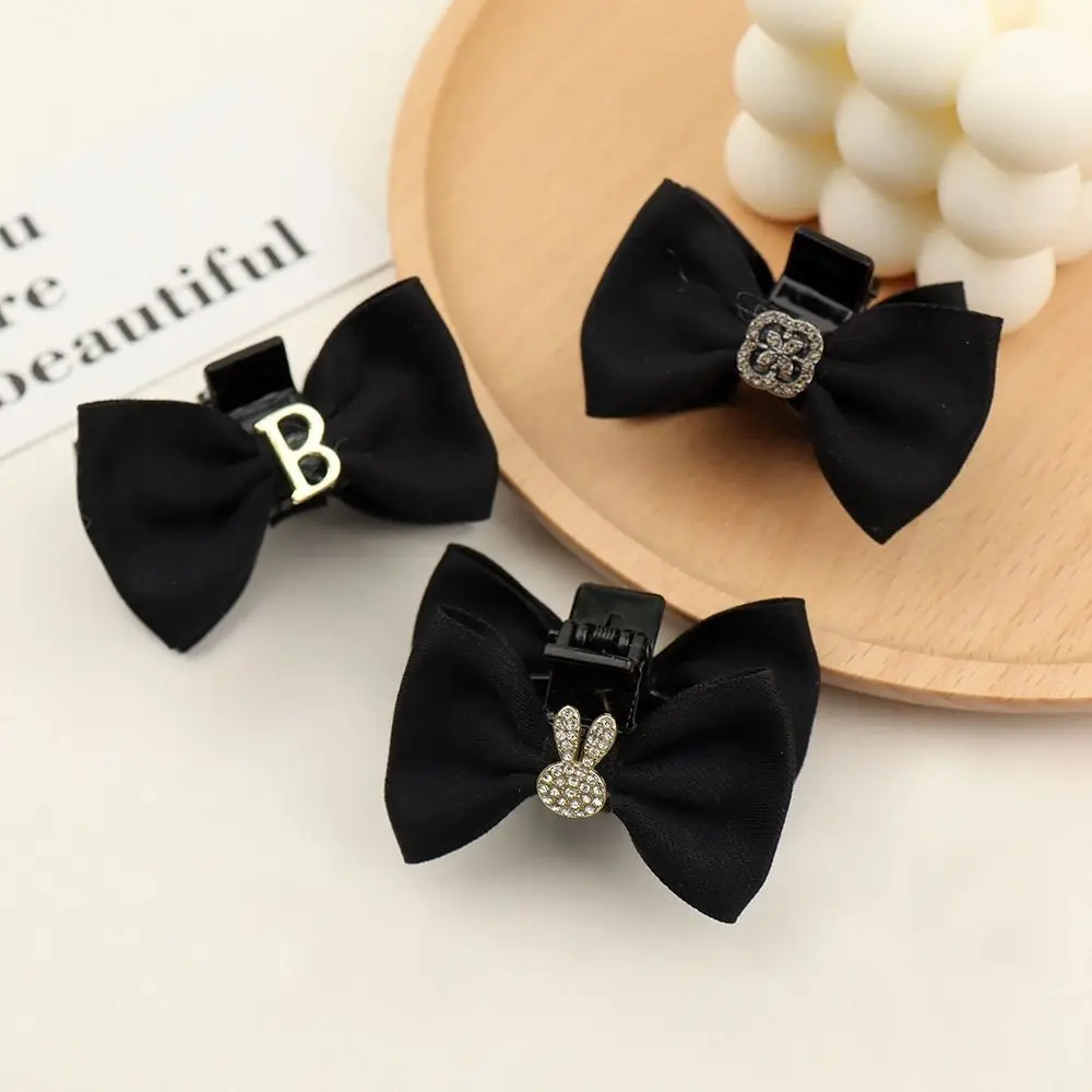 Retro Small Hair Claws Rabbit Black Bowknot Cloth Bow Hair Clip Female Hair Accessories Korean Style Headwear Cute Hairpin