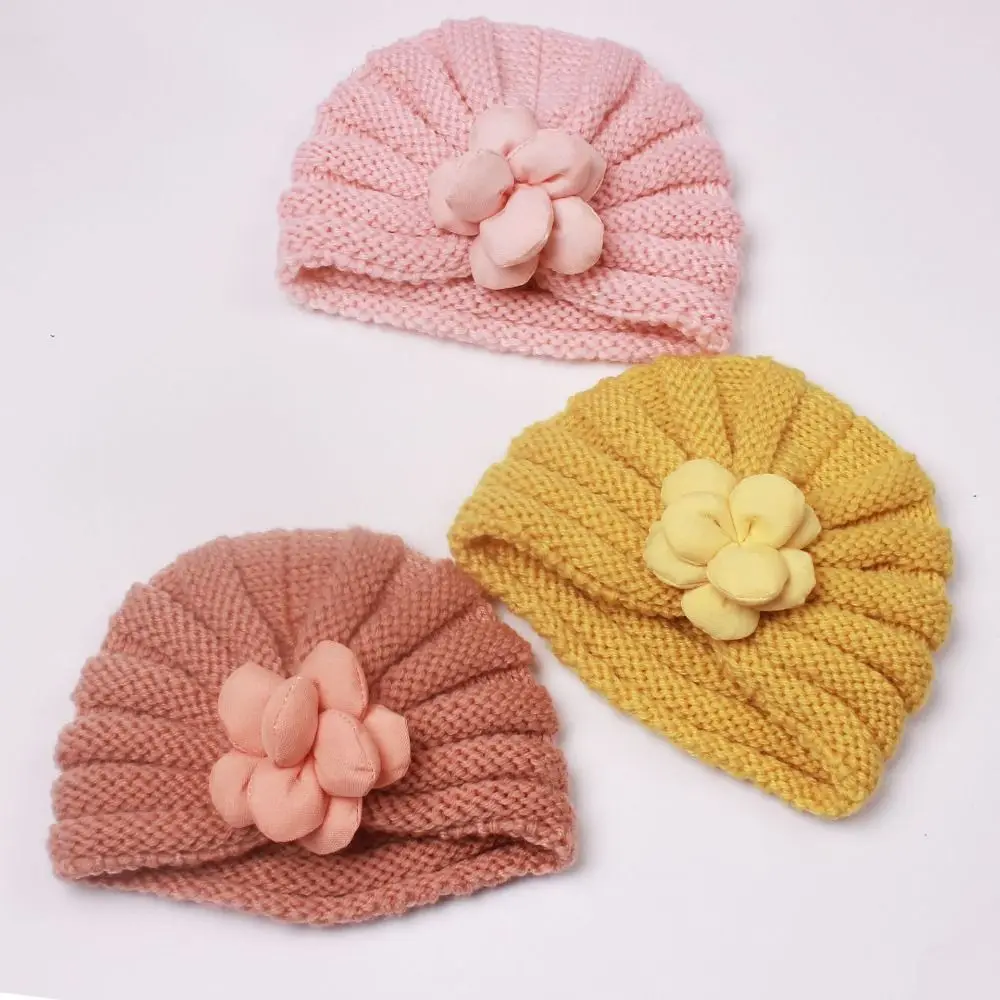 Candy Color Turbans Headbands Cute Knitted Flower Hospital Headwraps Elastic Baby Hat Boy Girl