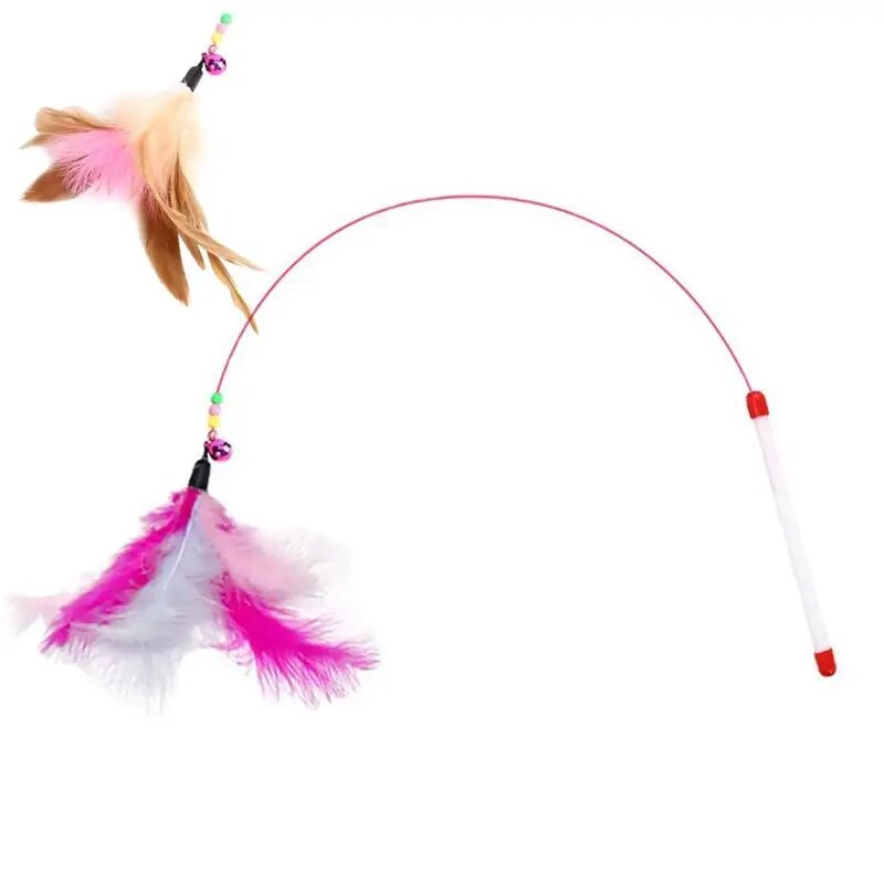 1Pc Cat Toys Steel Wire Feather Interactive Cat Stick Training Kitten Wand Toys With Beads Bells Fun Kitten Toys Pet Products