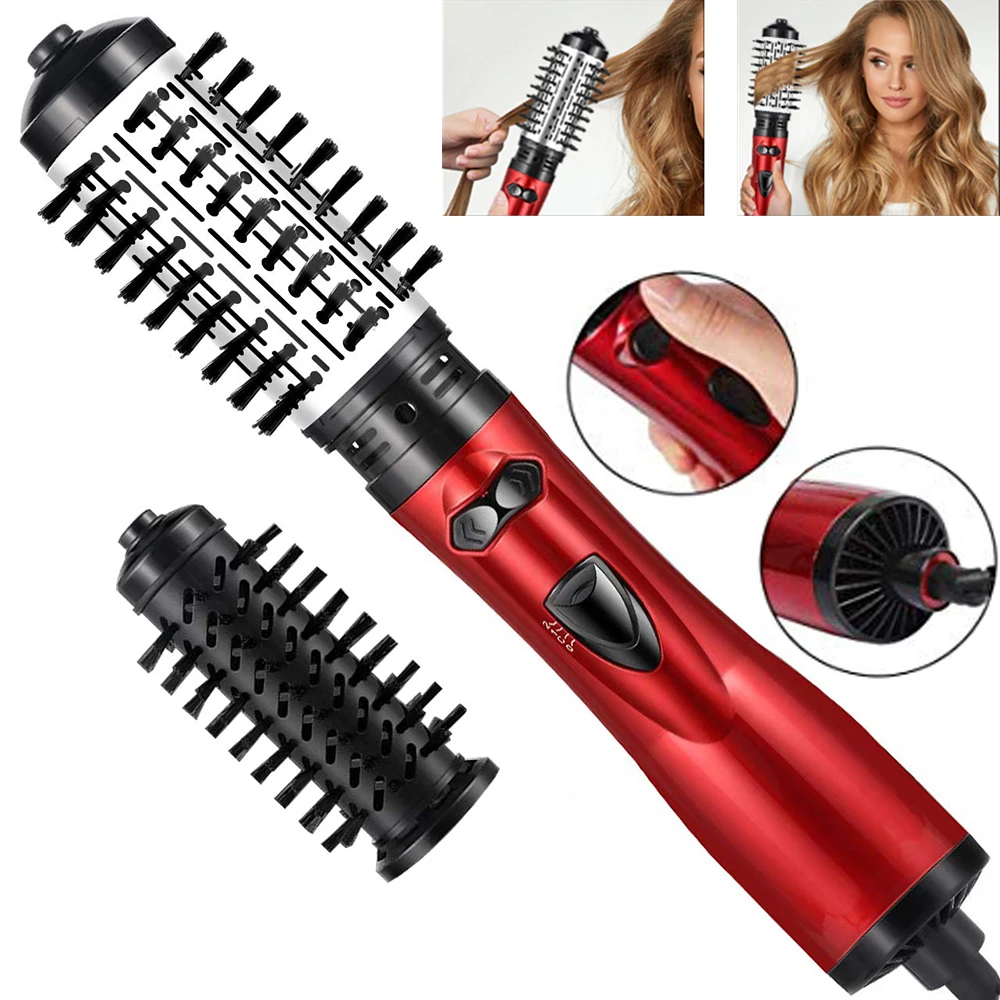 Hot Air Brush 2 Replaceable Head 360 Rotating Airflow Hair Straightener Curler Iron Volumizer Blowers Electric Hair Dryer Comb