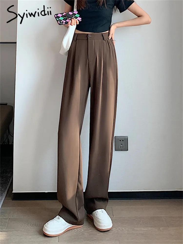 Syiwidii High Waisted Suits Pants for Women Spring 2023 Korean Fashion Solid Wide Leg Straight Pants Office Ladies Casual Pants