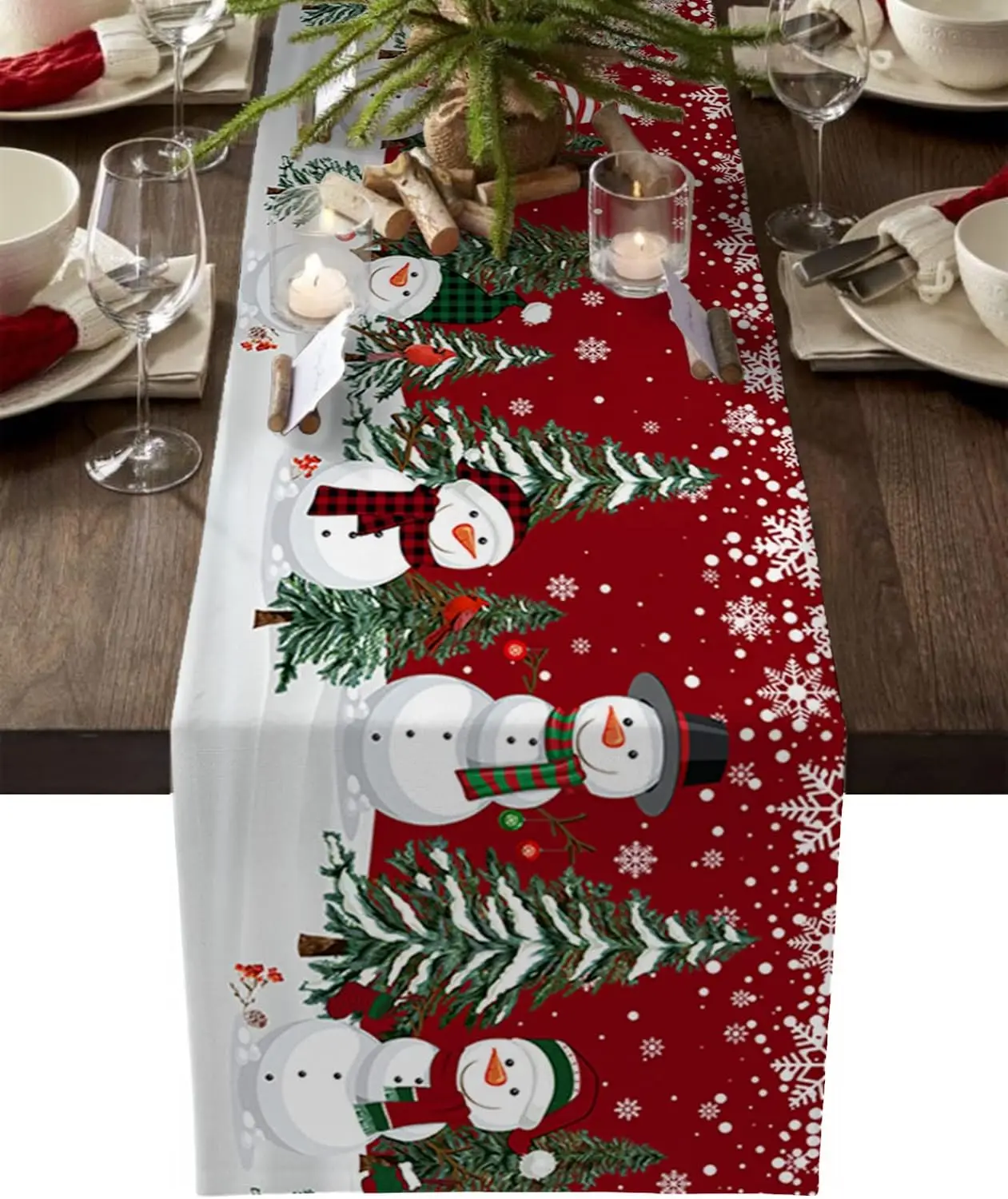Christmas Snowman Linen Table Runners Table Decor Snowflake Xmas Tree Seasonal Winter Dining Table Runners Christmas Decorations