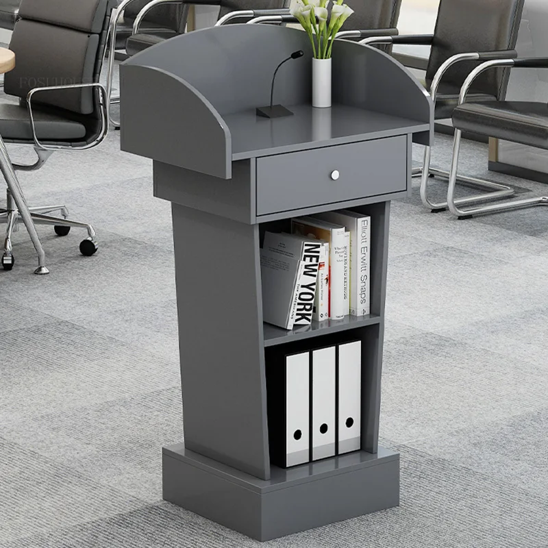 Modern Simple Wooden Reception Desks Hotel Welcome Reception Counter Multi-functional School Movable Speech Counter Office Desk