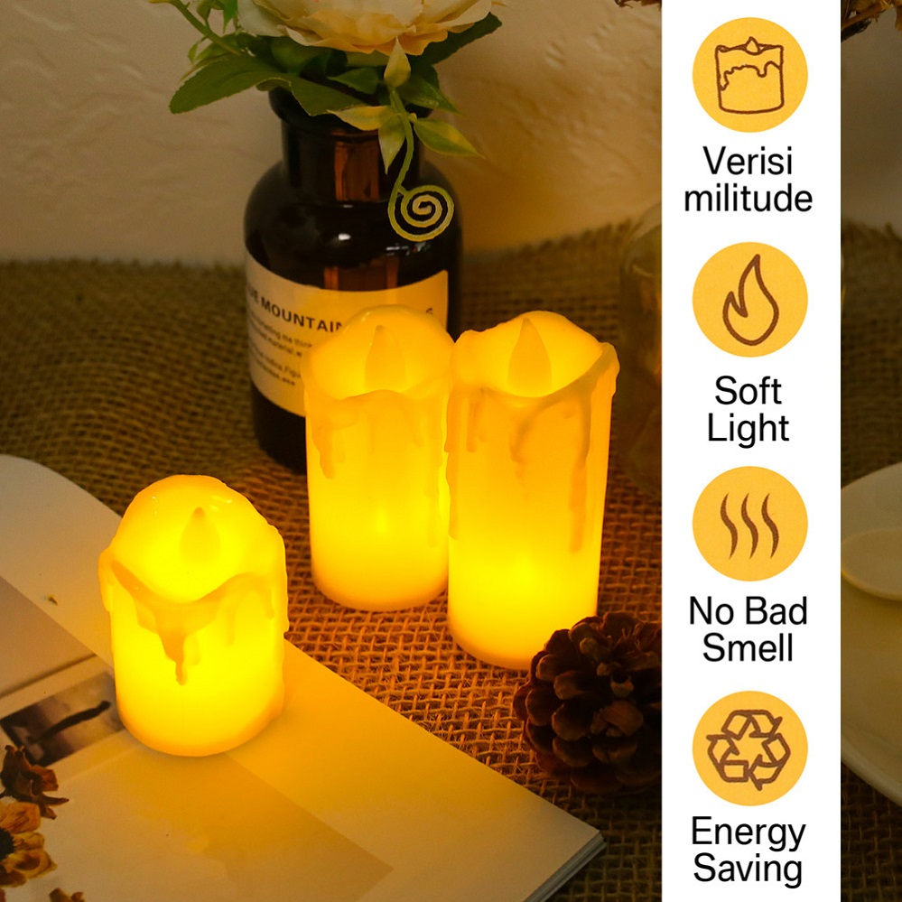 Christmas LED Flameless Candles with Battery 3Pc