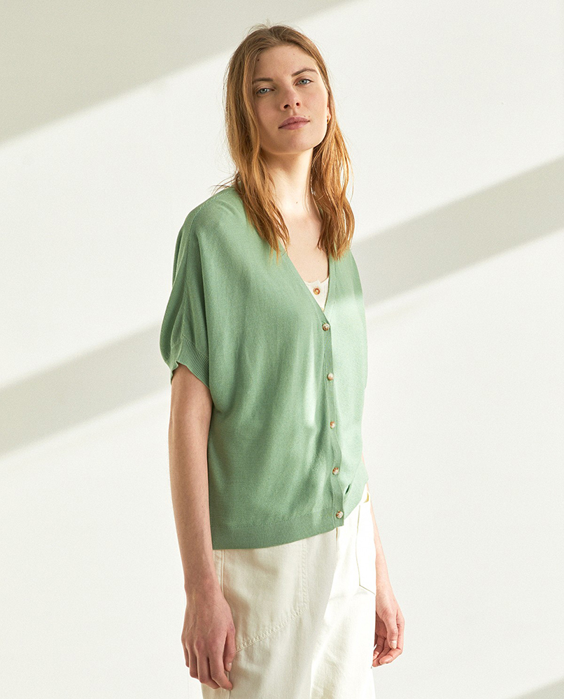 SHORT-SLEEVE CARDIGAN GREEN