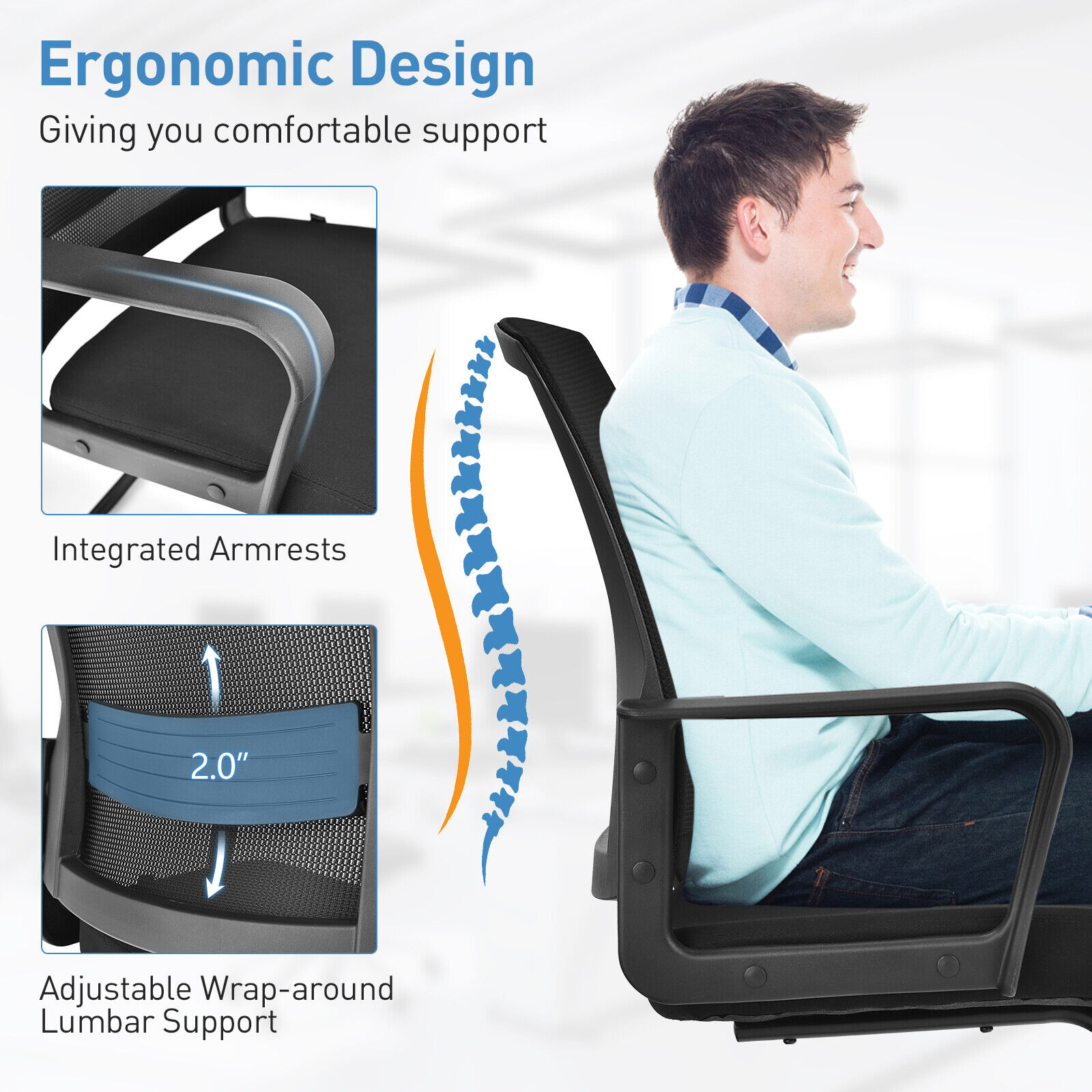 Description Picture 5 of itemGoplus Costway Set of 6 Conference Chairs Mesh Reception Office Guest Chairs w/Lumbar Support