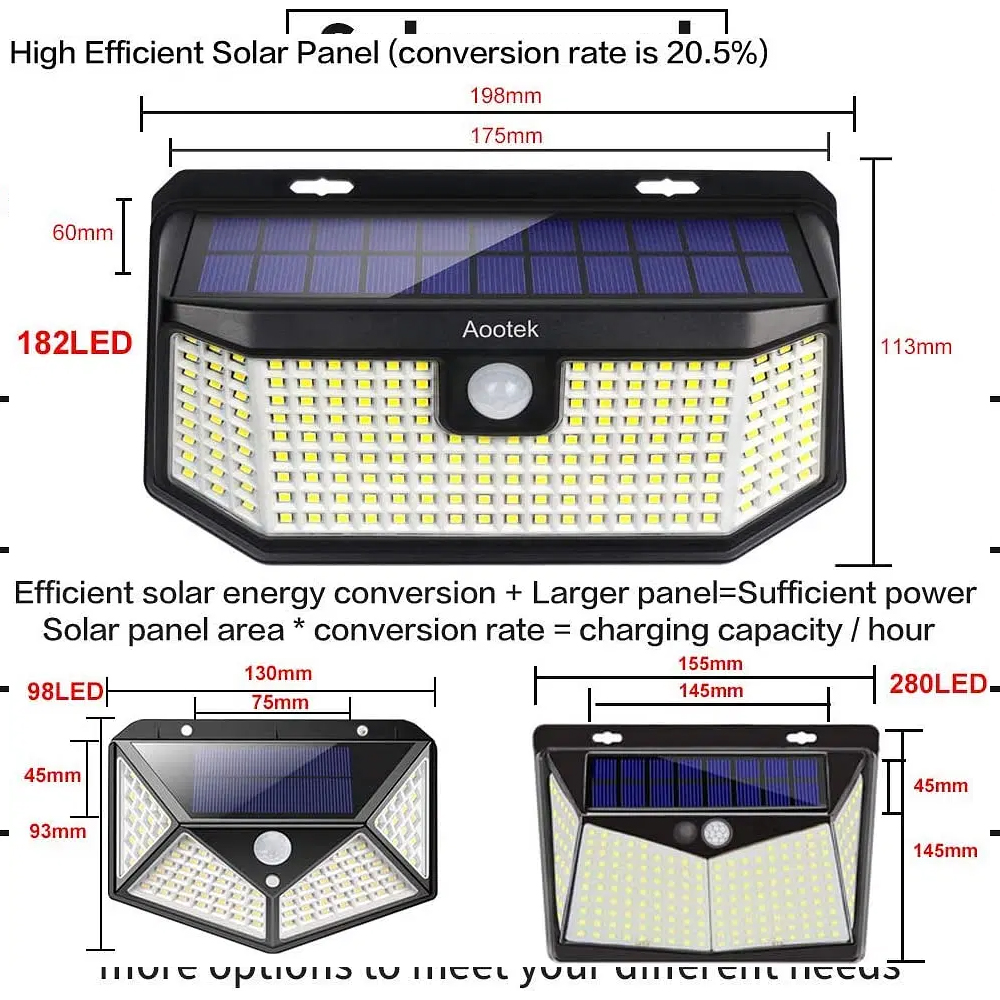 Solar lights outdoor 182 Leds 2500Lm
