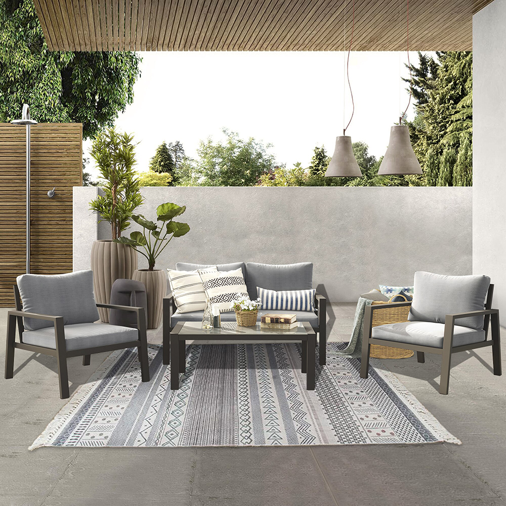 JARDINA 4 Pieces Aluminum Patio Conversation Set With Cushions, 4 Seat