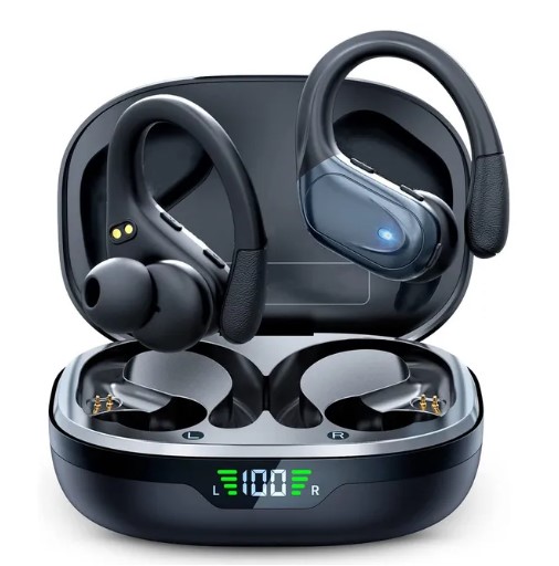 Bluetooth 5.3 True Wireless Earphones - Headphones with Mic, Button Control, Noise Reduction, Earhooks, and Waterproof Design