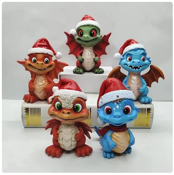 New Christmas Dragon Decorative Figurine - Dinosaur Elf Sculpture for 2023 Navidad Desk Ornament and Home Decor