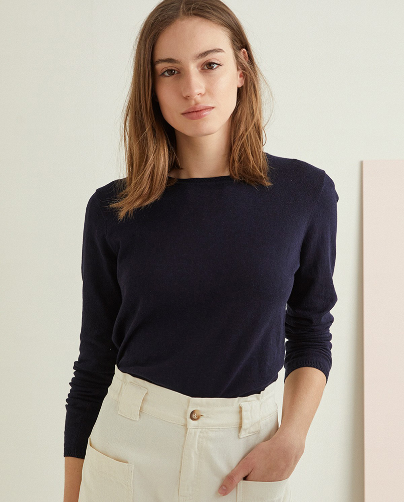 100% ORGANIC-COTTON SWEATER WITH ROUND-NECK NAVY