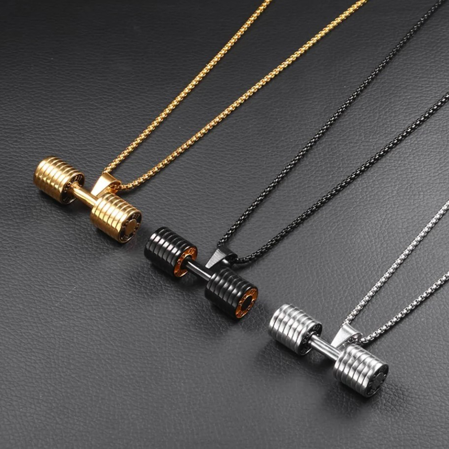  Fitness Dumbbell Pendant Necklace for Men - Workout Jewelry for Gym Enthusiasts