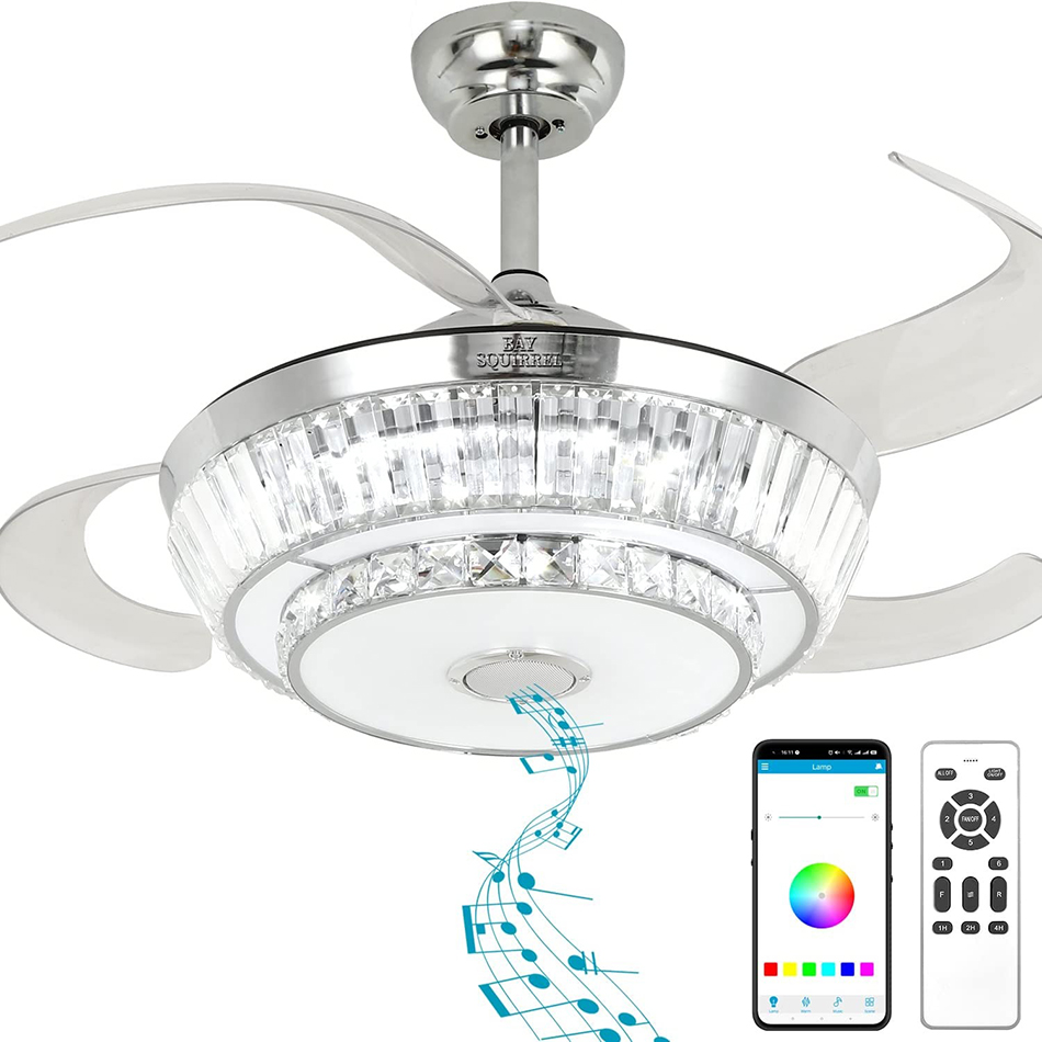 Retractable Bluetooth Ceiling Fan with Speaker