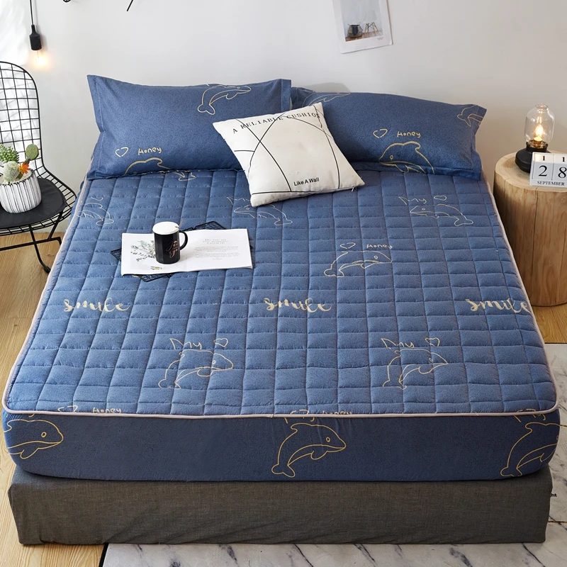 Cartoon Quilted Embossed Cotton interlining Mattress Protector Fitted Sheet Style Cover for Mattress Thick Soft Pad(NoPillowcase