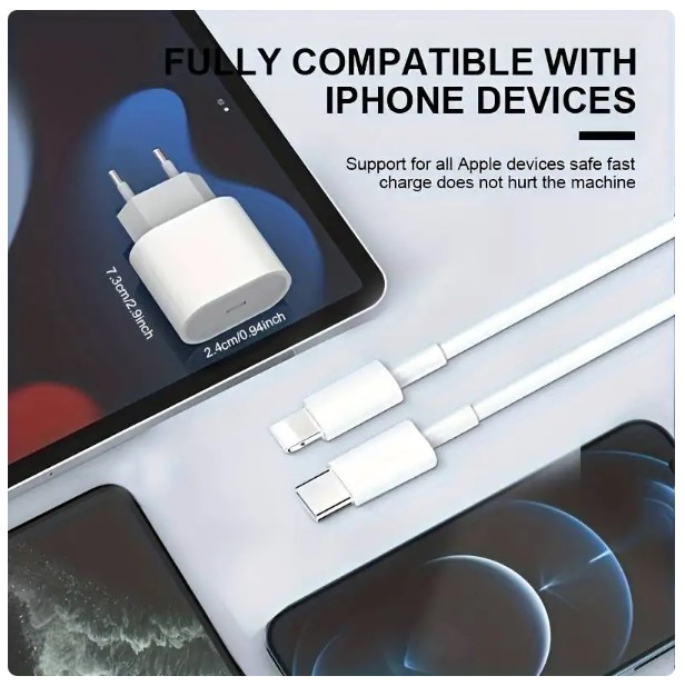 Fast Charger for iPhone - 20W Wall Charger with Type C Cable - Compatible with iPhone 14, 13, 12, 11 Pro Max, XR, XS, iPad