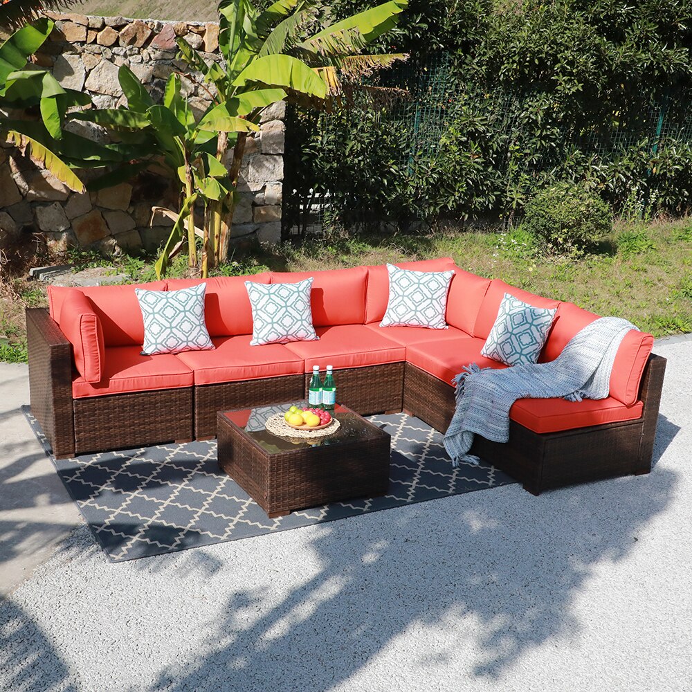 JARDINA 7 Pieces Outdoor Patio Sectional Set Wicker Garden Sofa Set