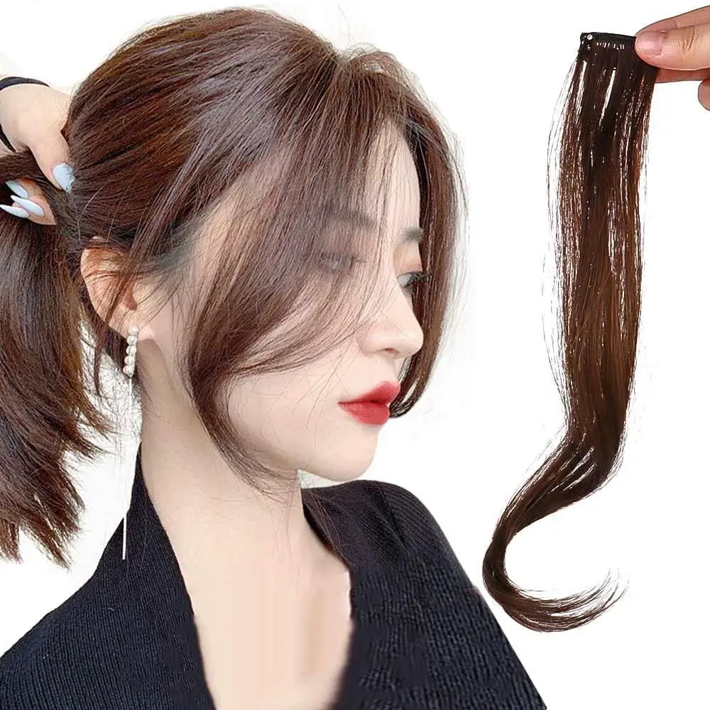Female Hair Accessories Brown Natural Heat Resistant Fiber Middle-part Bangs Synthesis Wig French Oblique Bangs Hair Extensions