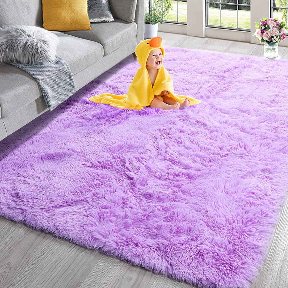 Soft Fuzzy Purple Area Rugs for Kids Room