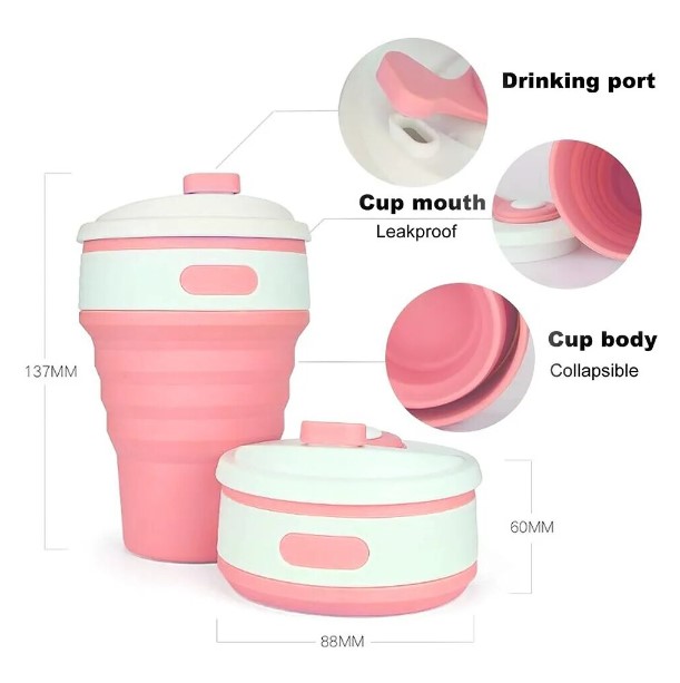Description Picture 5 of itemSilicone Collapsible Cups with Lid - 12 Oz Capacity (350ml/500ml) - Folding Coffee Cups for Travel and Camping