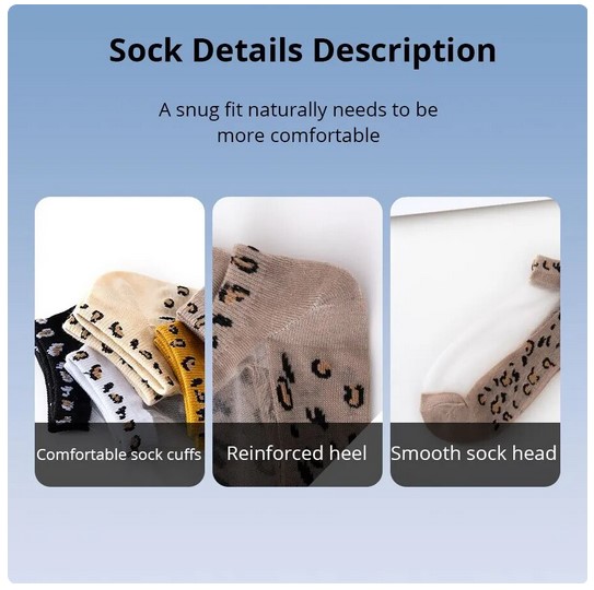 5 Pairs of Women's Glass Filament Fiber, Thin, Transparent Leopard Socks – Stylish and Comfortable Polyester Sock Sole
