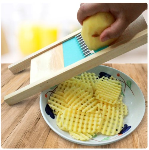 WoodCraft SliceMaster: Solid Wood Potato Grid Slicer and Vegetable Grater - Corrugated Net Chopper, Cutter, and Wave Knife