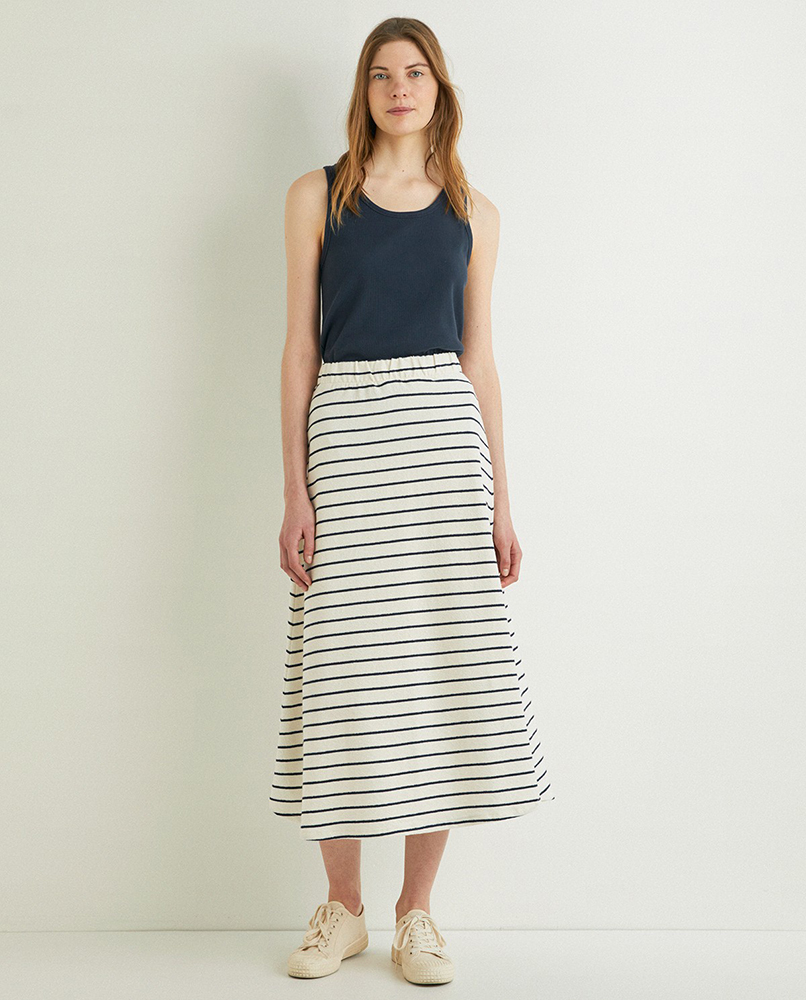 100% ORGANIC-COTTON STRIPED MIDI SKIRT
