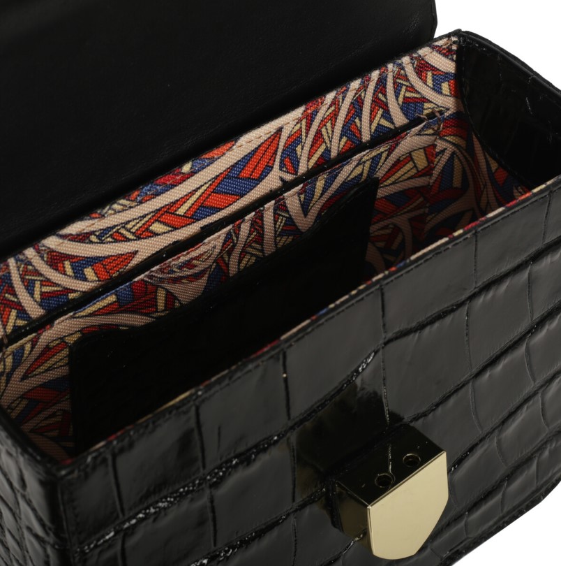 Leather handbag ALEXIS mini croco black
