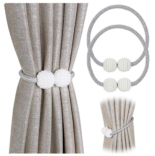 Pearl Elegance Magnetic Curtain Tiebacks: European-Styled Weave Clips for Effortless Drapery Decor