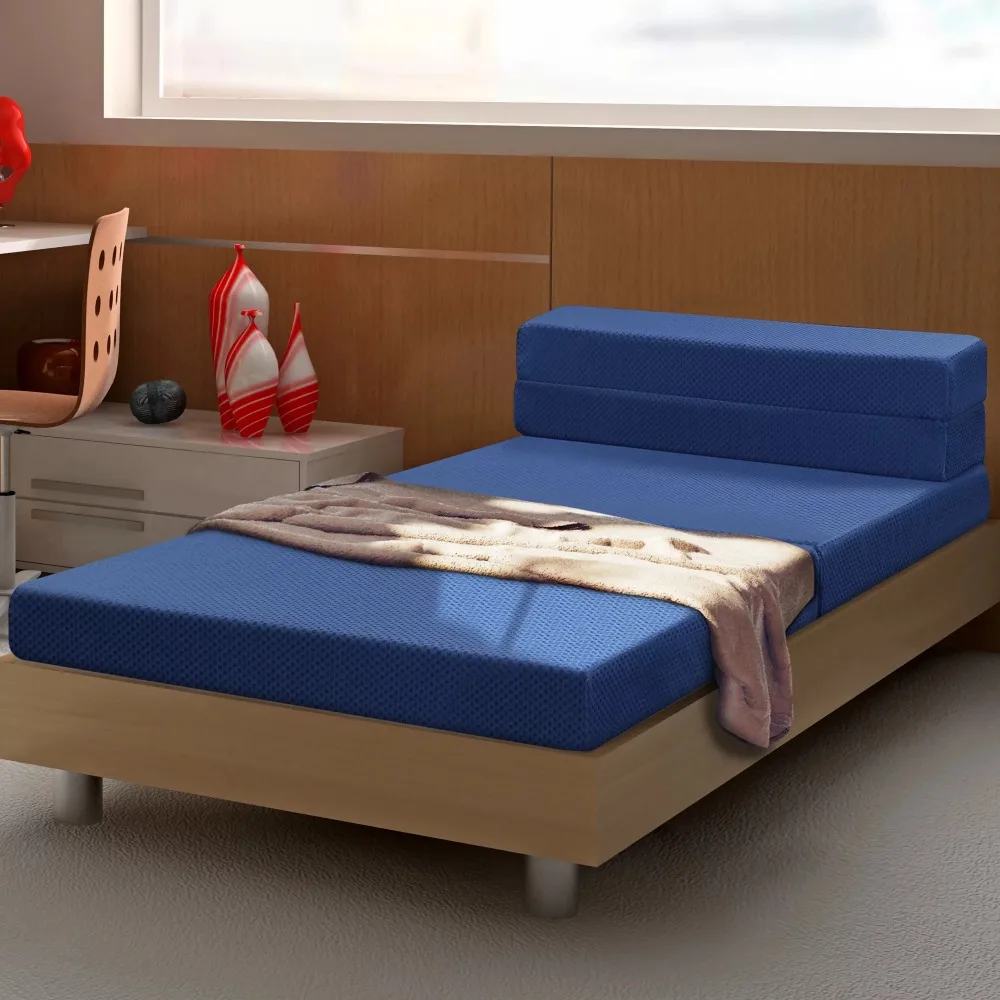4'' Adult Tri-Fold Memory Foam Mattress, Blue, floor mattress