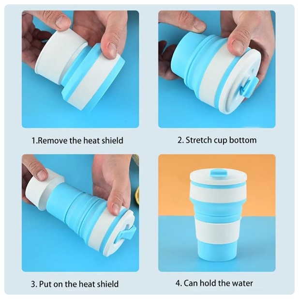 Description Picture 6 of itemSilicone Collapsible Cups with Lid - 12 Oz Capacity (350ml/500ml) - Folding Coffee Cups for Travel and Camping