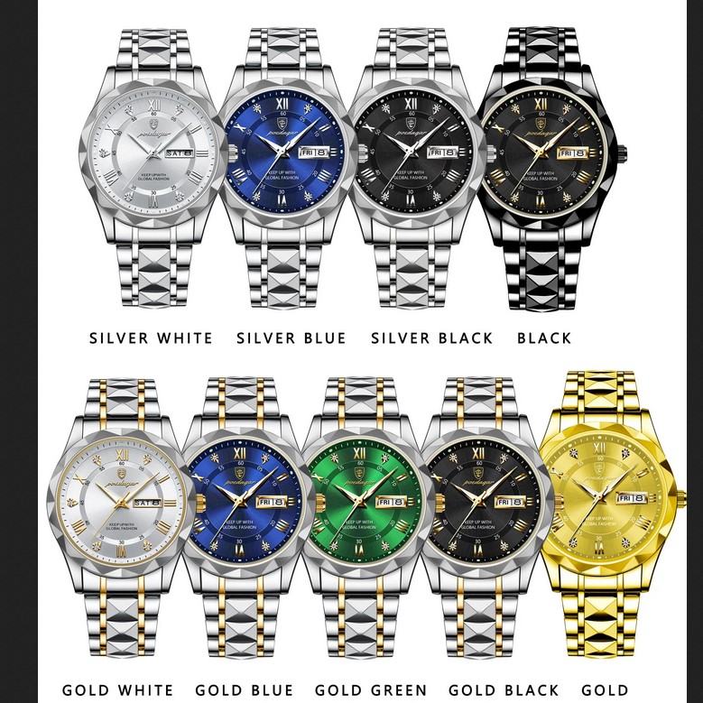 POEDAGAR Luxury Men's Watch - Waterproof, Luminous, Stainless Steel Quartz Wristwatch with Date and Week Display
