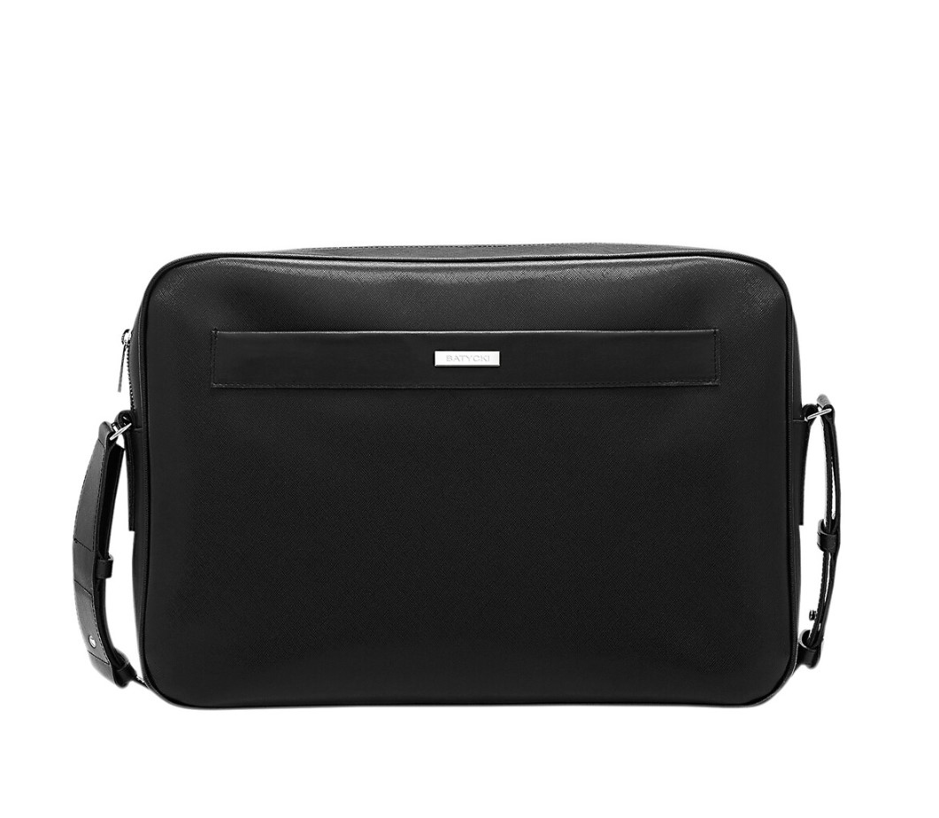 Artico black leather laptop bag