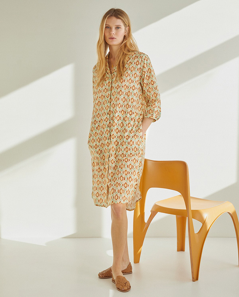 ETHNIC-PRINT SHIRT DRESS