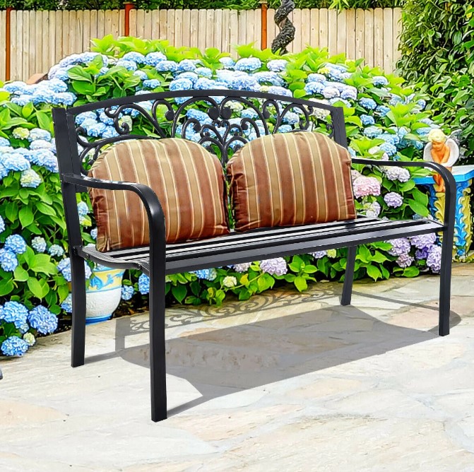 Goplus Costway 50'' Patio Bench Porch, Steel Frame