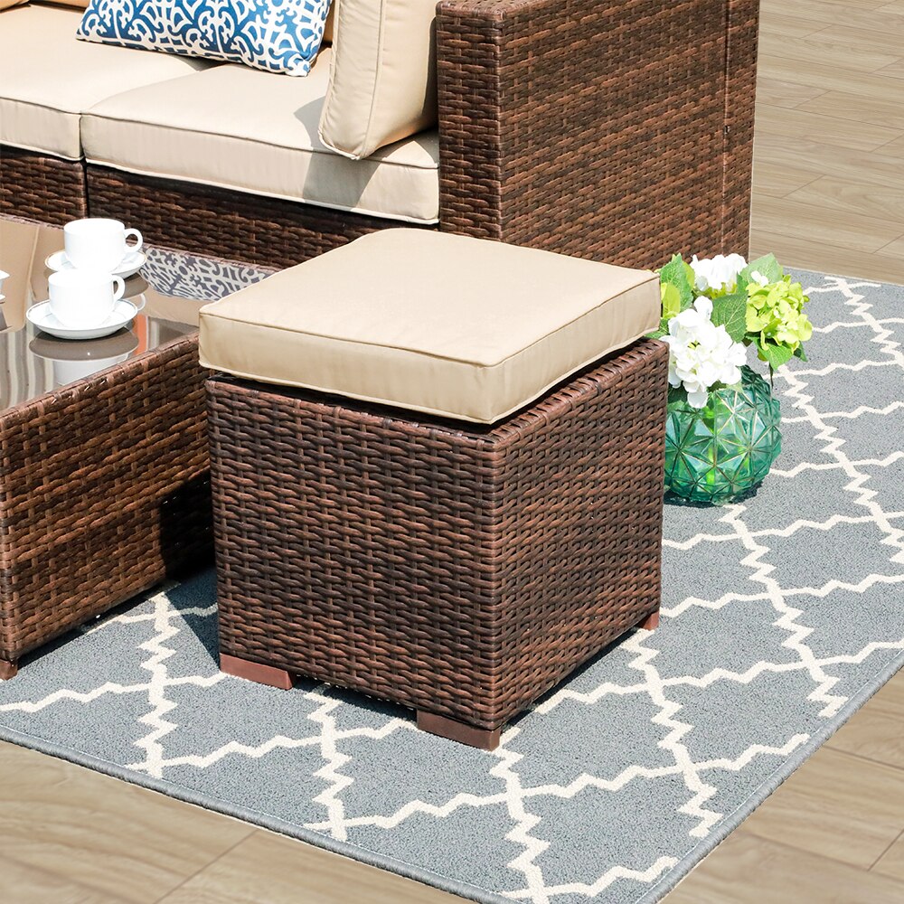 JARDINA 2 Pieces Outdoor Patio Ottoman Beige Patio Stools with Cushions